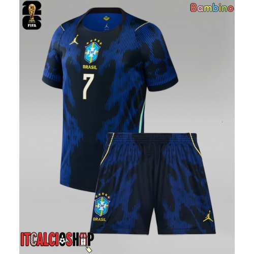 Brasile Vinicius Junior #7 Seconda Maglia Bambino Mondiali 2026 Manica Corta (+ Pantaloni corti)